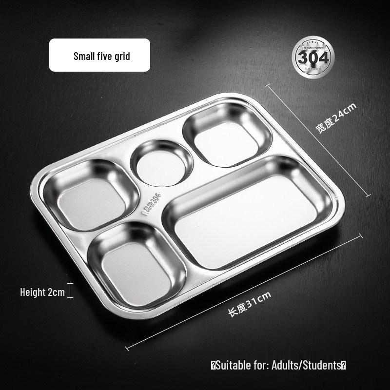 Chinese Style 304 Stainless Steel Compartmented Tray for Fast Food, Student, Adult, and Child Tableware