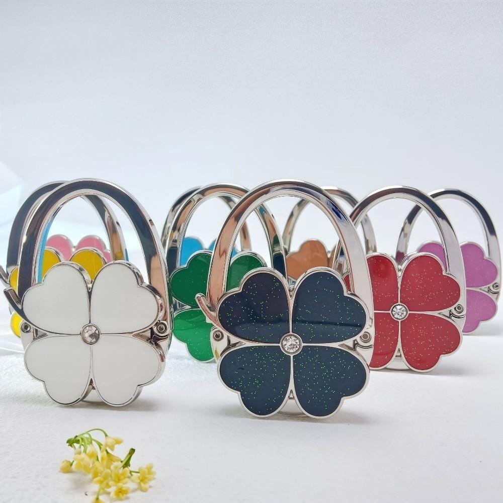 Fashion Foldable Handbag Hook for Women Four-leaf Clover Portable Purse Holder Durable Creative Bag Hanger for Table