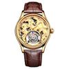 Swiss 18k Gold Tourbillon Men's Automatic Skeleton Watch with Leather Strap