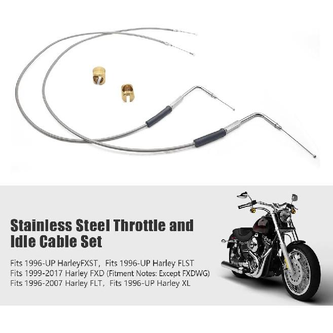 42" Stainless Steel Throttle and Idle Cable Set Fit for Harley Davidson 1996-UP, Idle Cable Set with 90° Elbow Fitting Replace 56579-02A