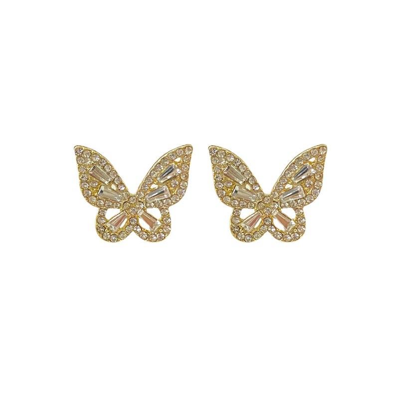 Blogblg Super Flash Full Diamond Three-Dimensional Butterfly Pattern Stud Earrings Women'S Tide Light Luxury Earrings