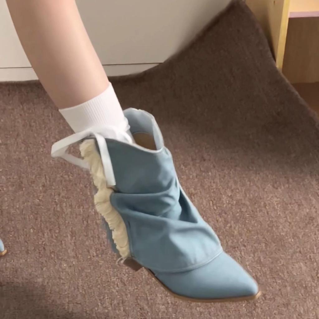 Large size women's boots fat feet wide fat women's shoes autumn 2025 new pointed high heel short boots women's fat mm thick leg boots