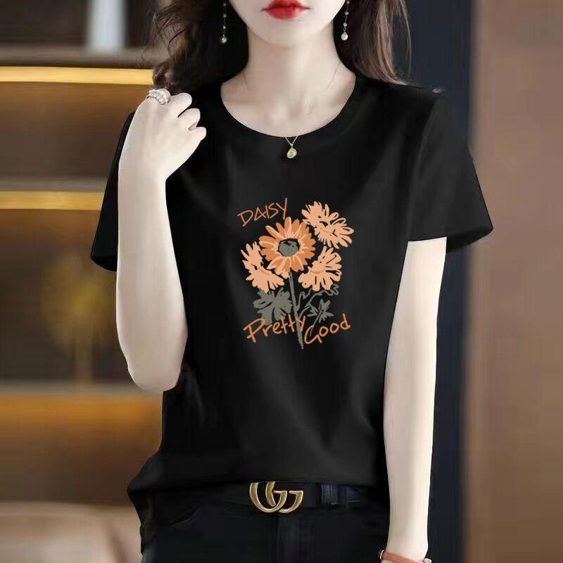 

Big Sale Leak-Picking ~ Pure Cotton Short Sleeve T-Shirt Women s Summer Plus Size Loose Slimming Slim Fit Fashion Oversized Girls Top Inner Fashion Black DAISY] M (recommended 45.00 kg-57.50 kg