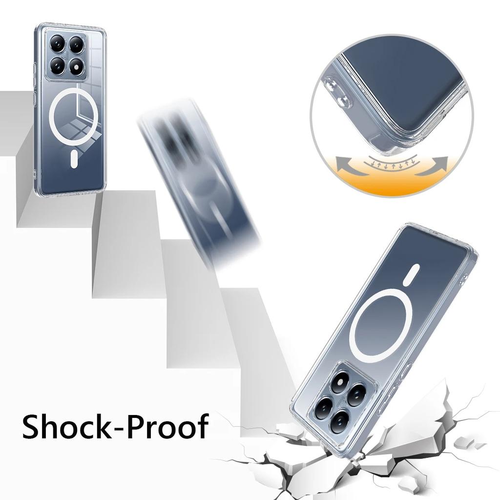 For Magsafe TPU+PC Arcylic Magnetic Wireless Charging Case For Xiaomi 14T 15 Pro 15 14 ULTRA Clear Shockproof Back Cover