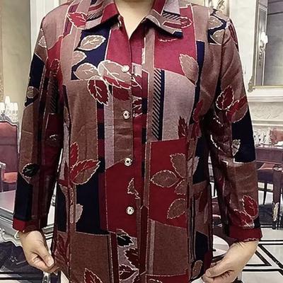 2025 Primavera Outono Novo Meia-idade Idosos Retrô Roupa de Mãe Temperamento Cardigã de Manga Comprida Camisa