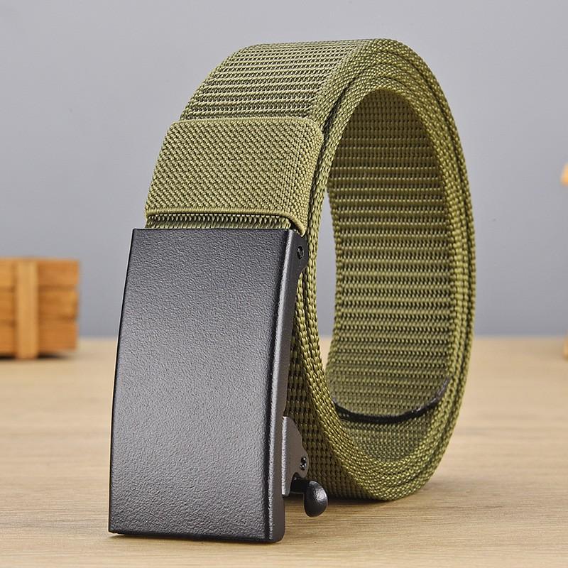 New toothless iron sheet automatic buckle nylon belt for men's outdoor leisure, breathable canvas belt, versatile pants belt