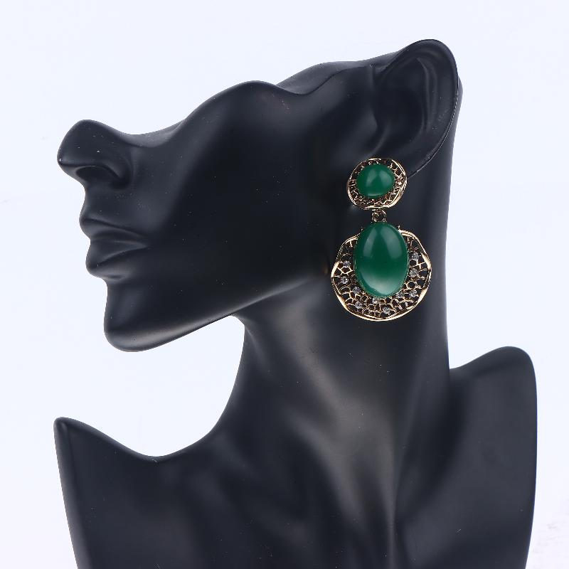 Vintage Emerald Green Teardrop Pendant Unique Drop Earrings Statement Heart-Shaped Earrings Retro Women'S Jewelry Gift
