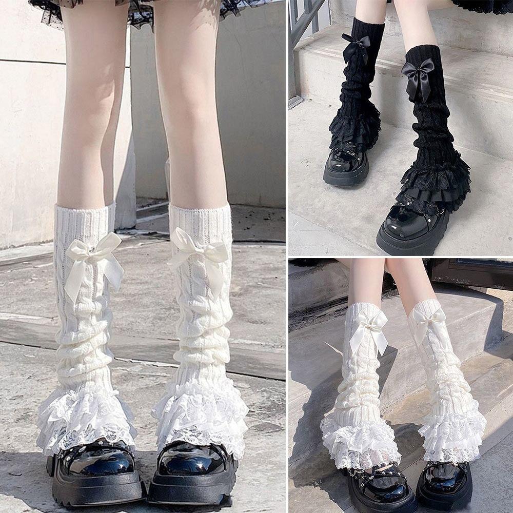 Lolita Style Knitted Leg Warmer Bow Tiered Boot Socks Legging Stockings Women's Accessories
