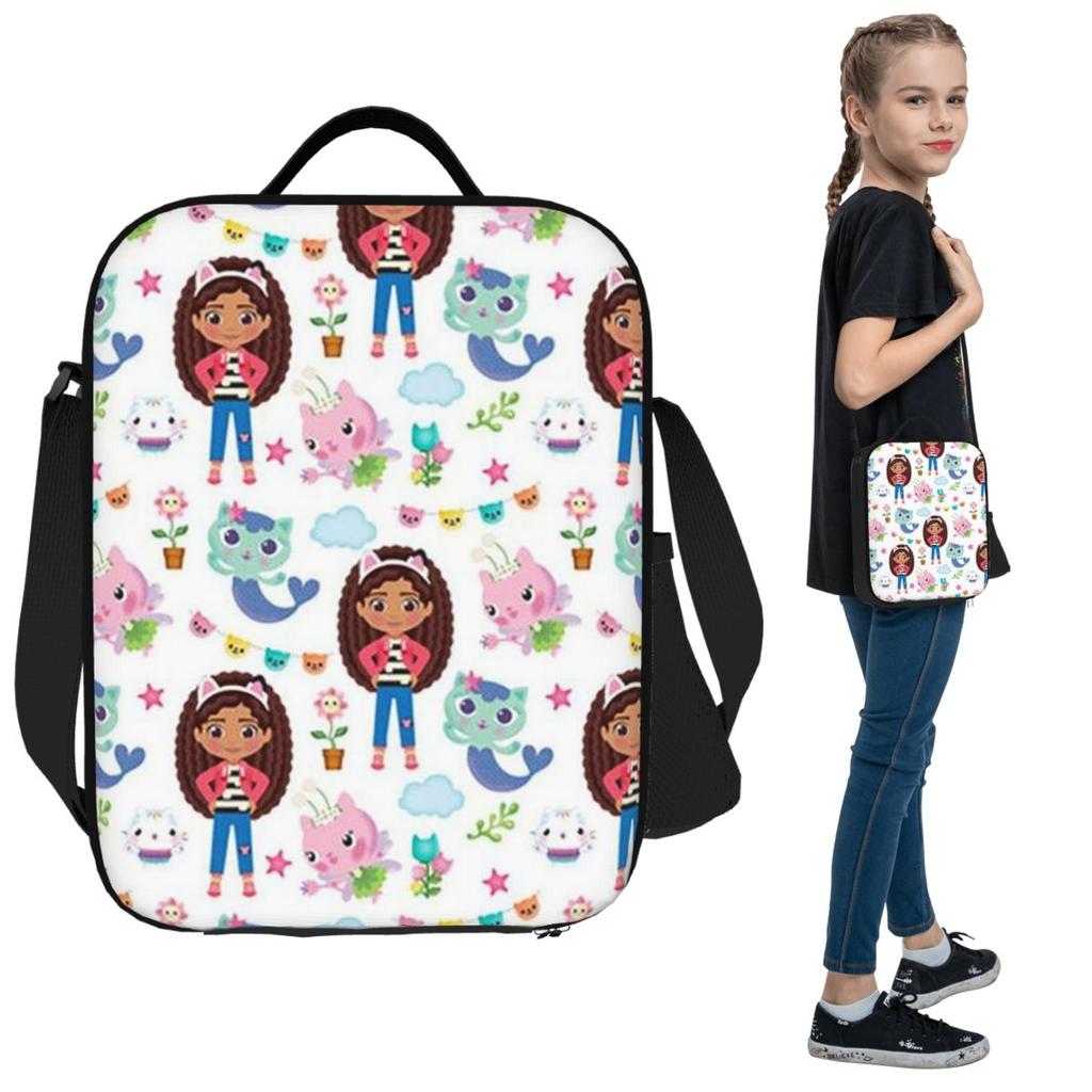 Cute Gabbys Dollhouse Cartoon Lunch Bags Insulated Bento Box Waterproof Lunch Tote Picnic Bags Cooler Bag Woman Student School