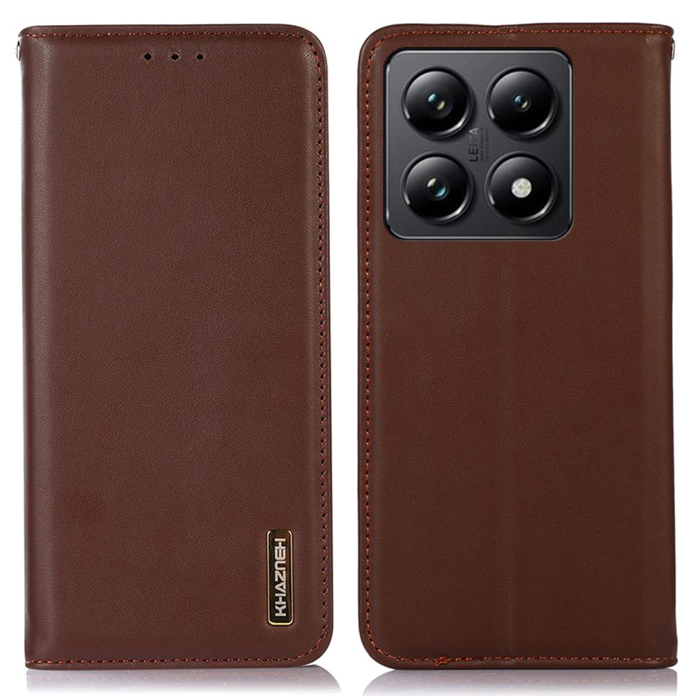 KHAZNEH For Xiaomi 14T Case Genuine Cow Leather Wallet Phone Cover Nappa Texture