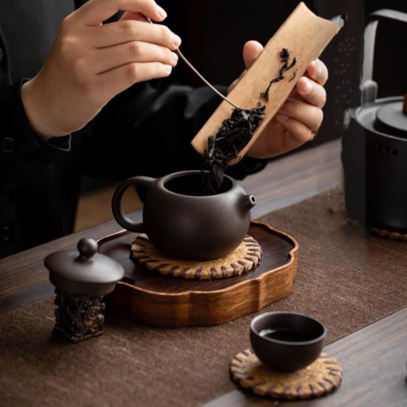 8/10/13/16cm Bristle Tea Coaster Covered Round Brown Teapot Mat Anti-scalding Coaster Warmer Mat Tea Ceremony Accessories