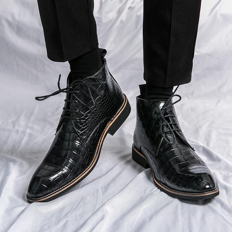 Mode Herren Spitzschuhe mit hohem Schaft aus Leder Klassischer britischer Gentleman-Stil Hochzeitsparty Freizeit Geschäftliche tägliche Arbeit Herrenstiefel