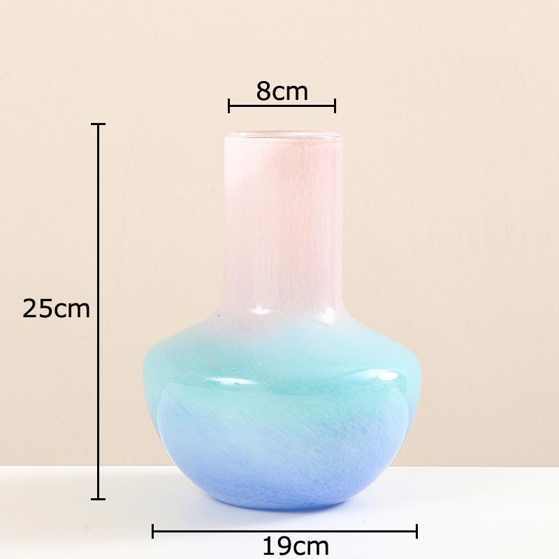 Cute Pink Blue Gradient Glass Vase Hydroponics Plant Pots Table Decoration Flower Arrangement Floral Vases Room Aesthetic Decor