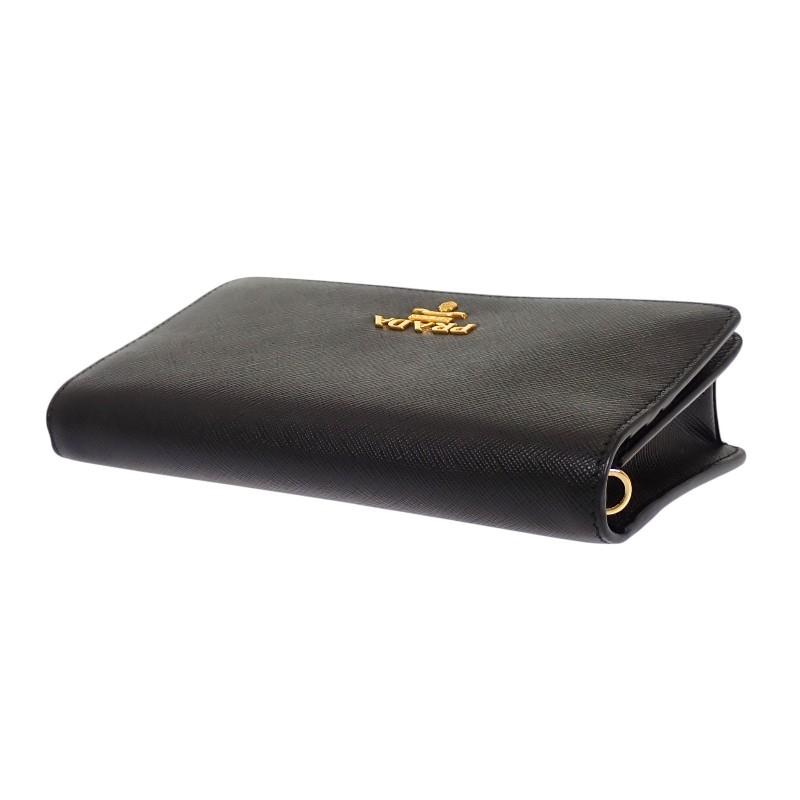 PRADA  1DH029 Wallet Chain black Safiano Women