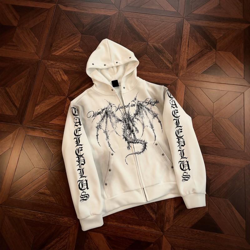 Unisex Gotisches Streetwear Kapuzen-Reißverschluss-Sweatshirt Mit Kräftigem Buchstabenaufdruck Lockerer Schnitt Herbst Freizeit Oberbekleidung