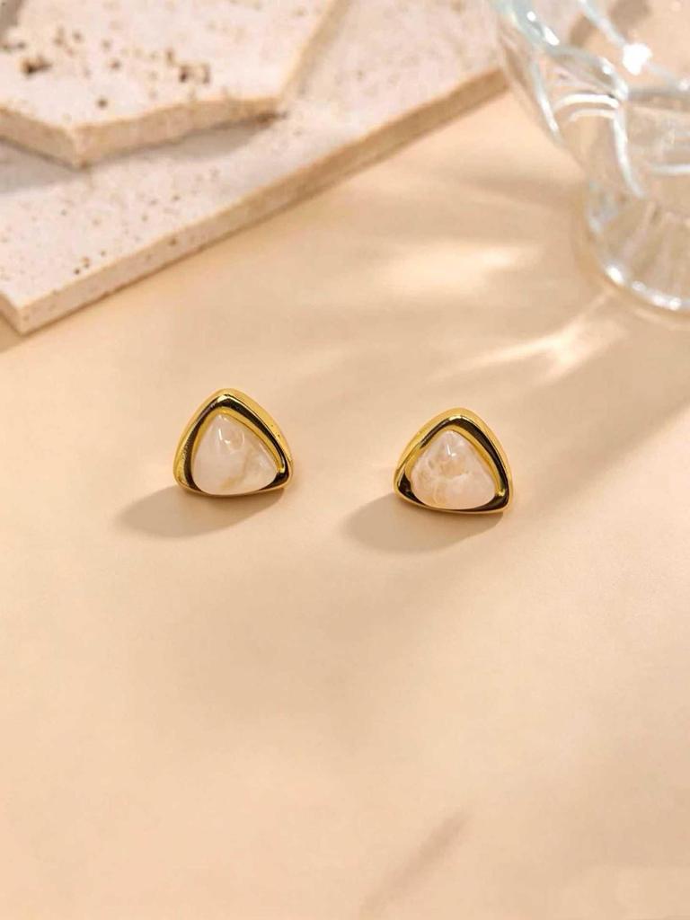 Gold-Plated Stainless Steel Triangle Resin Earrings - Versatile, Light Luxury Design