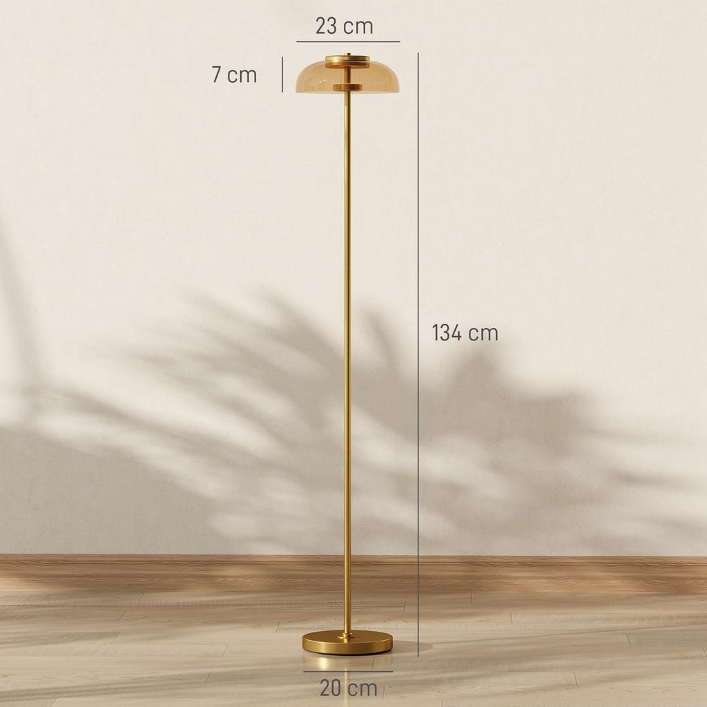 LED Floor Lamp Living Room, Floor Light with 3000K Warm Light, Foot Switch, 25 X 25 X 134 Cm, Brass