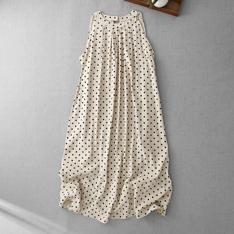 

Sleeveless Polka Dot Halter Linen Maxi Dress - Naples Light, Old Money Style XXL абрикосовий