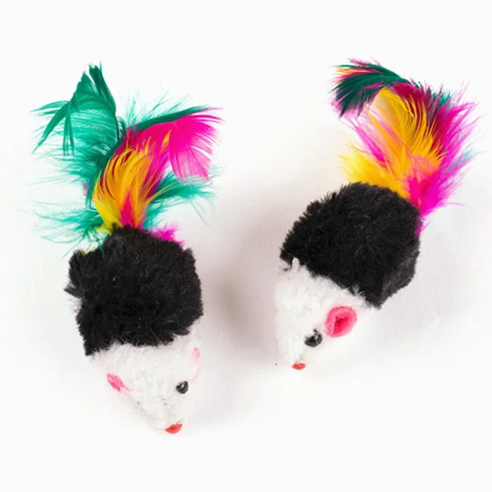 Cat Toys Interactive Cute Soft Fleece False Mouse Colorful Feather Funny Playing Training Toys For Cats Kitten Pet Supplies
