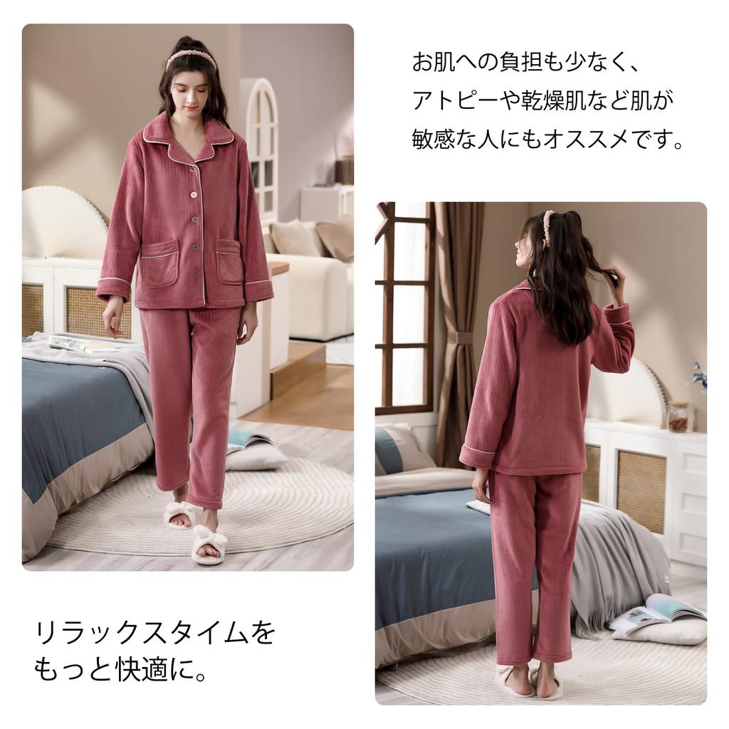 HACAI Loungewear Long Perfect for Winter Women's Pajamas, Set, Sleeves, Warm, Fluffy, Thick, Fleece-Lined,