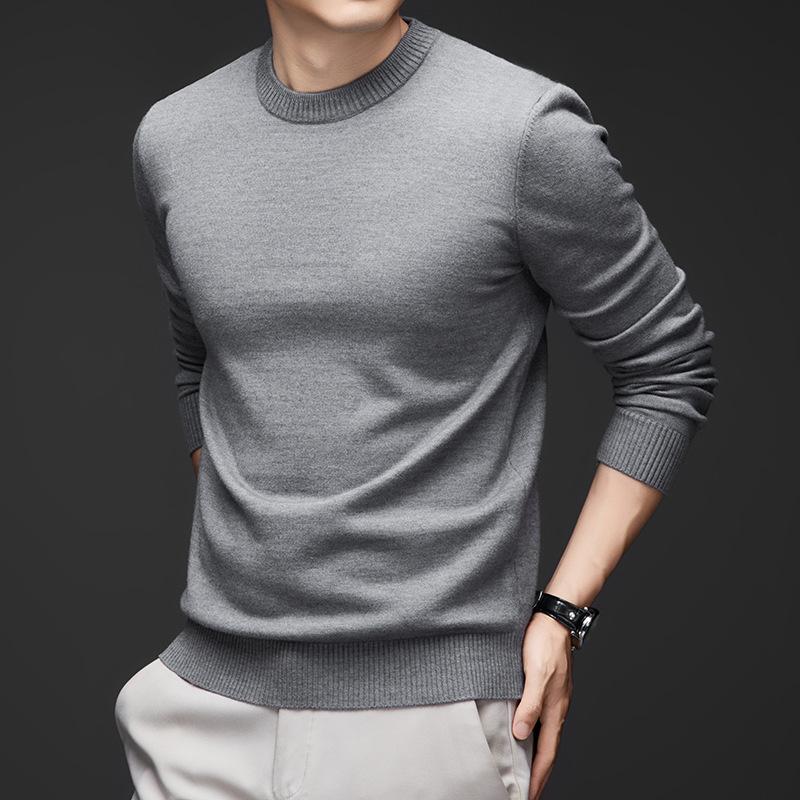 Autumn And Winter Middle-Aged And Young People Round Neck Solid Color Bottoming Shirt, Warm And Comfortable In Winter, And Men'S Sweater Inside
