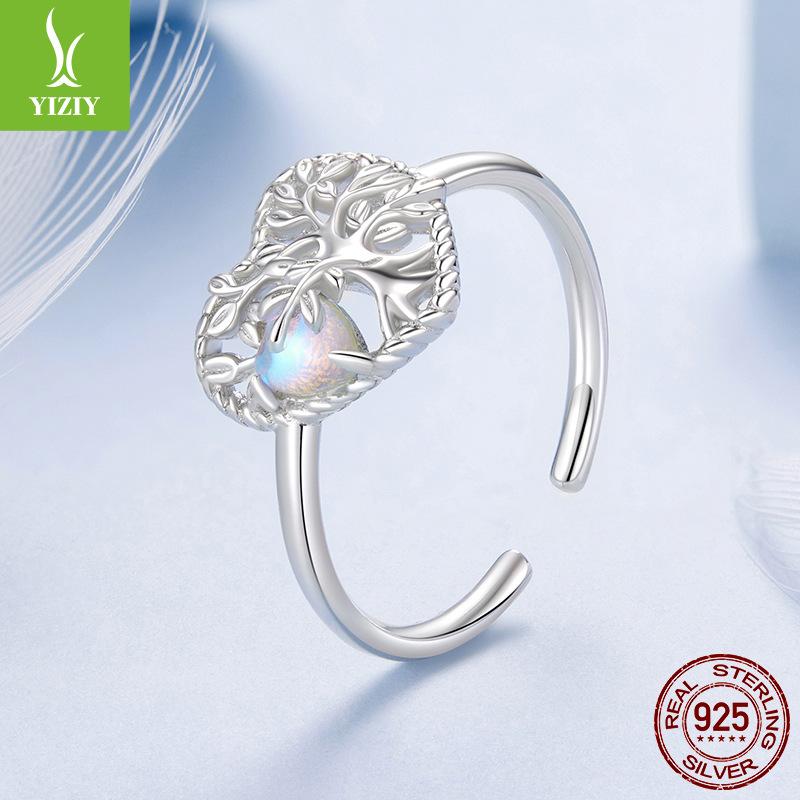 Pierścionek otwarty Drzewo Życia z Kamieniem Księżycowym Luksusowy Premium Srebro Próby S925 Biżuteria