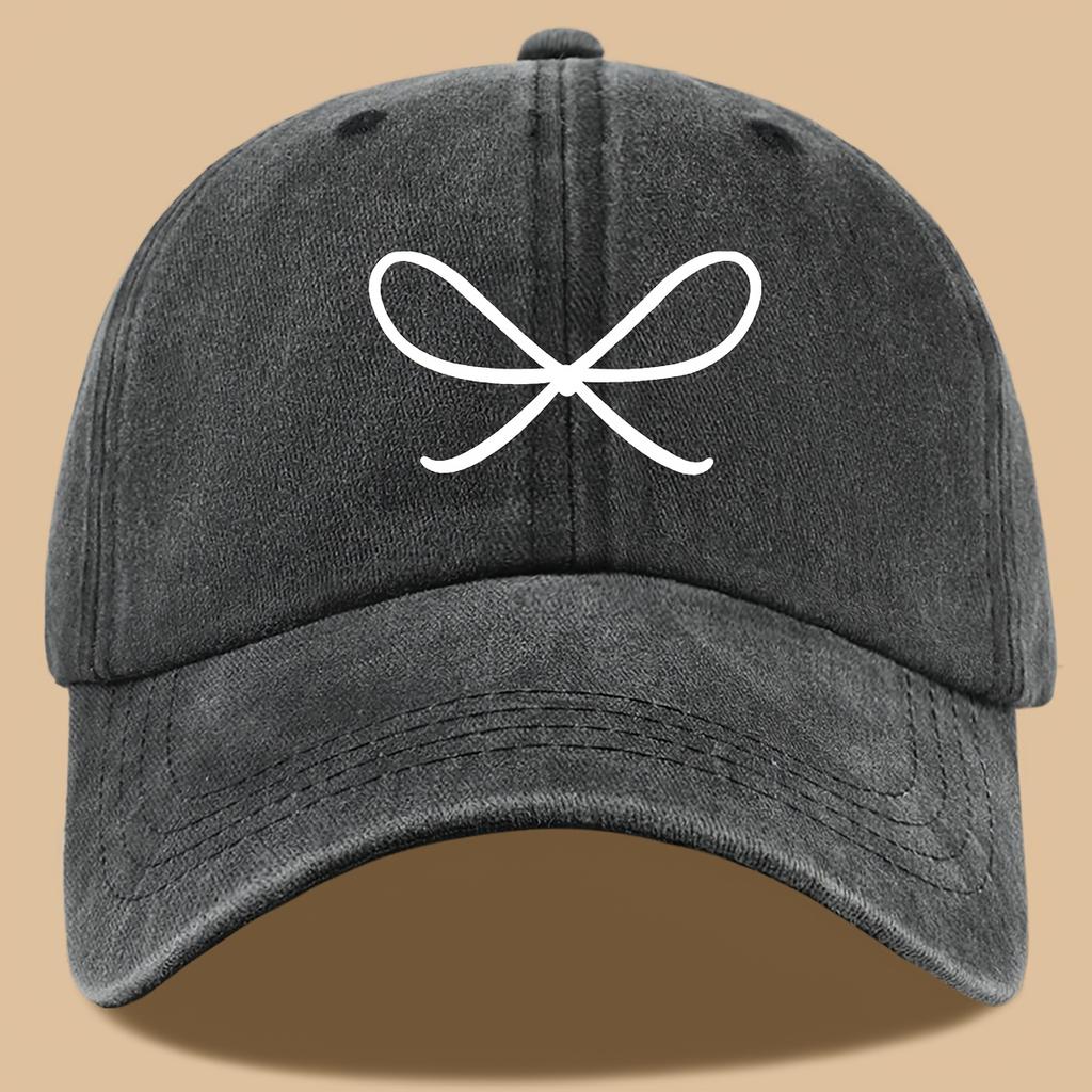 Cute bow printed baseball cap for fishing, vacation, and parties, curved brim sun hat, fashionable and versatile