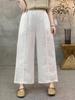 Spring 2026 Women's Pure Linen Embroidered Lace Elastic Waist Straight-Leg Cropped Pants