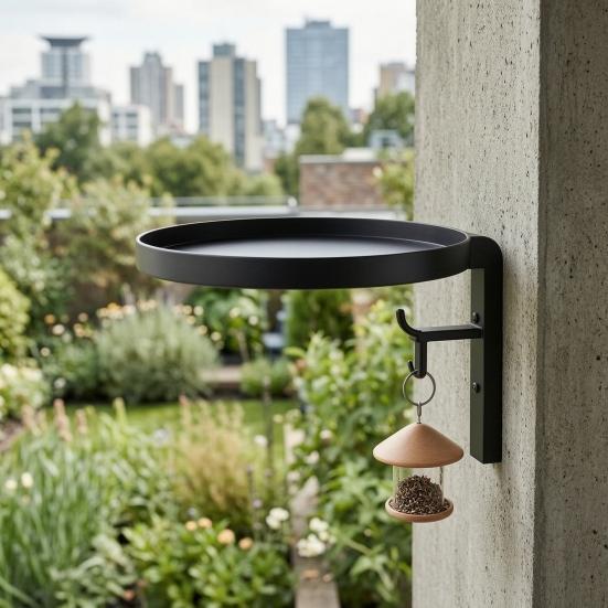 Wall Mounted Bird Bath, Outdoor Bird Bath Tray with Feeder Hook, Metal Bird Bath Tray for Garden Yard Wall Fence Bird Feeder Not Included