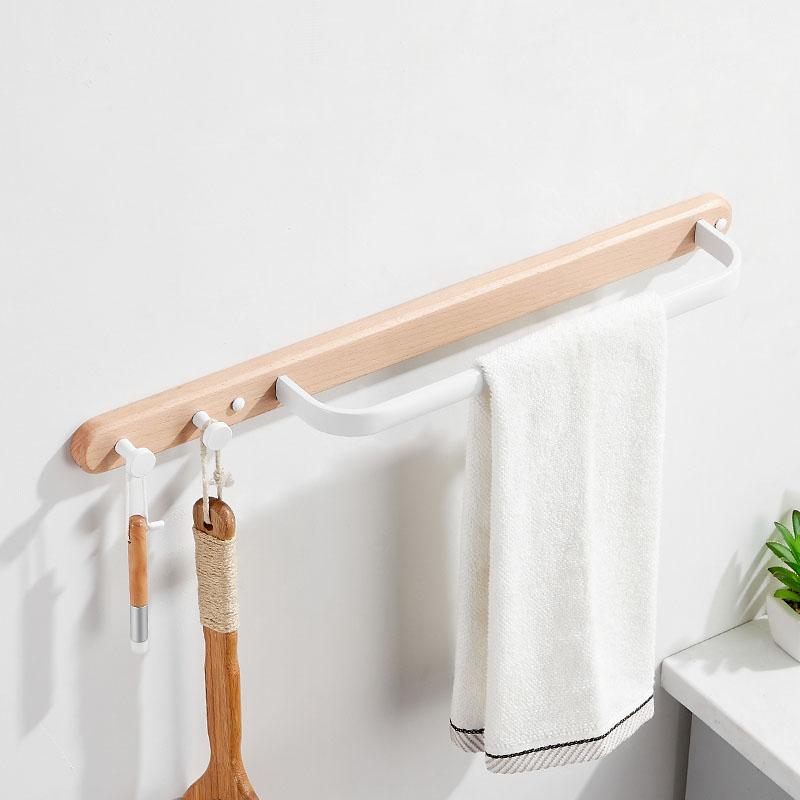Wood White Bathroom Single Towel Rod Aluminum Wall Hanging Bath Towel Rack With Hook Shower Bar Storage Bathroom Accessories
