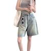 Retro Denim Shorts Women Summer High Waist Five Point Pants Loose Straight A Line Half Pants