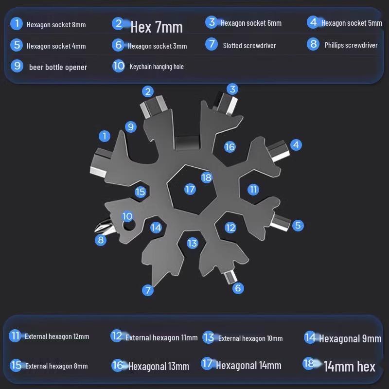 Klíčenka s vločkovým klíčem: Přenosný multifunkční nástroj z vysoce uhlíkové oceli