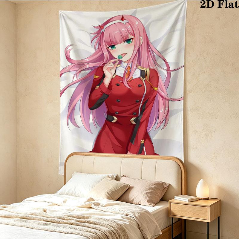 Franxx Zero Two Wall Tapestry Aesthetic Wall Hanging Printed Fabric Blanket Decorative Tapestries For Bedroom Living Room Home Decor