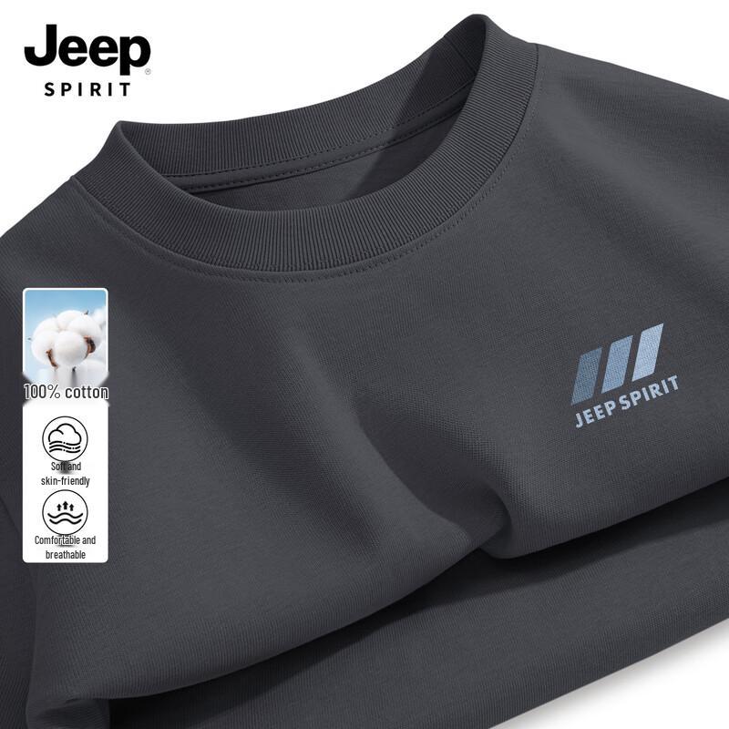 JEEP SPIRIT Men's 2026 Pure Cotton Long-Sleeve Round Neck T-Shirt