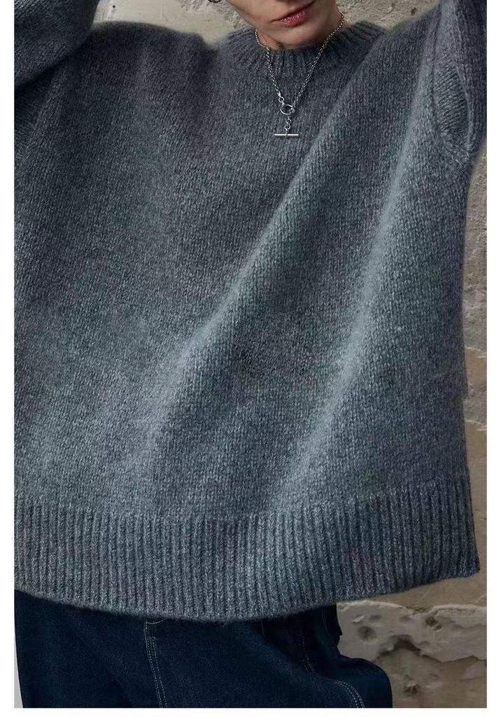 Women's 100% Pure Wool Round Neck Thick Warm Loose Pullover Sweater - Long Sleeve, Autumn Winter Base Layer