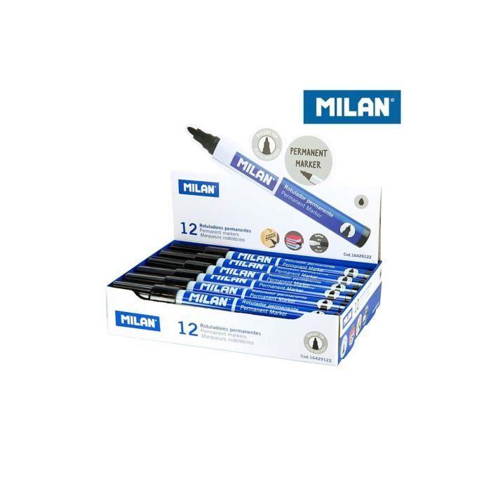Permanente Filzstifte - Milan - 12er Pack - Schwarz - Rundspitze - Ø4mm