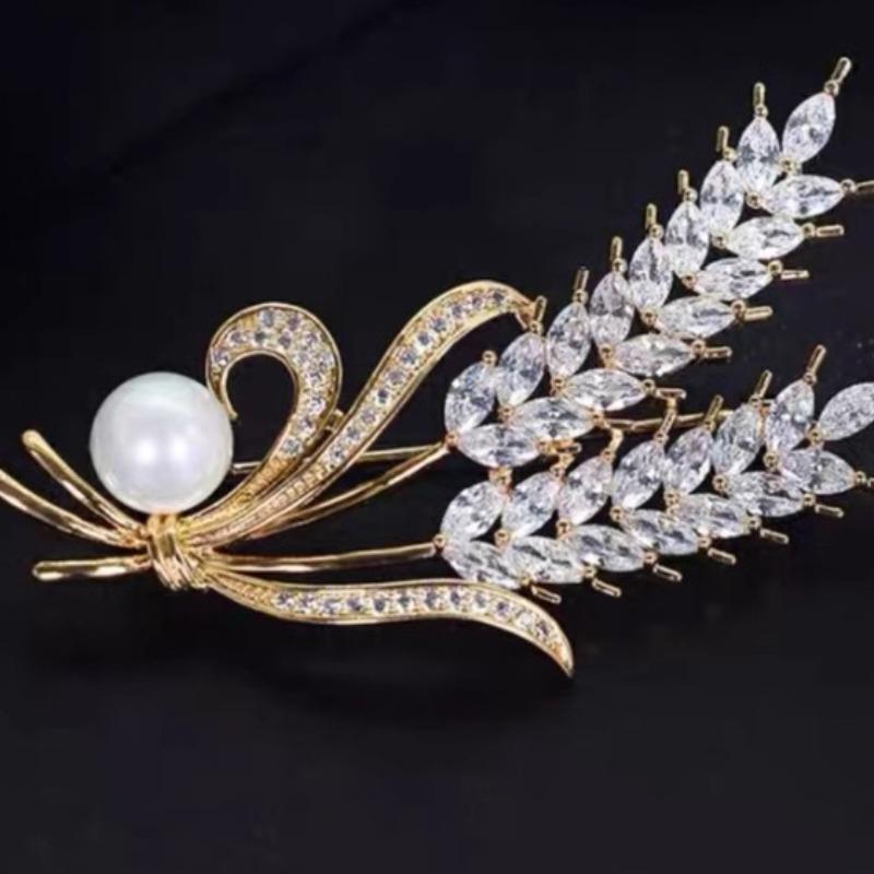 Modische Strass-Weizenähren-Broschen für Damen Unisex Emaille Pflanzen-Abzeichen Anstecker Büro Party Schmuck Freund Geschenke