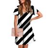 Women's Summer V-neck Casual Beach Dress Short Sleeve Plaid Print Dress