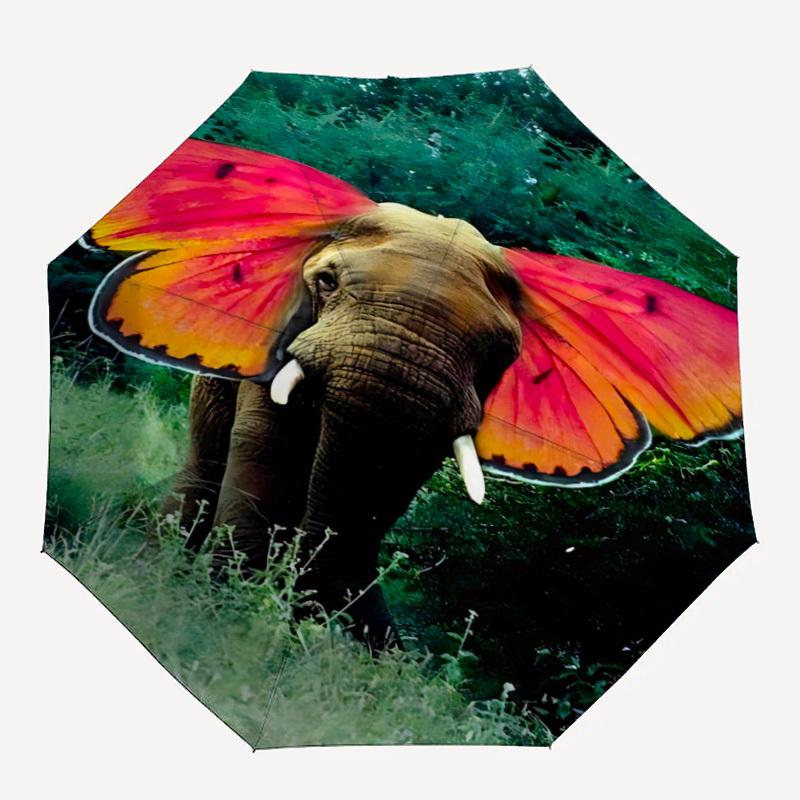 

1pc Elephant Moth Automatic Folding Umbrella, 8-Rib Durable Iron Frame, Compact Travel Umbrella for Women & Men018