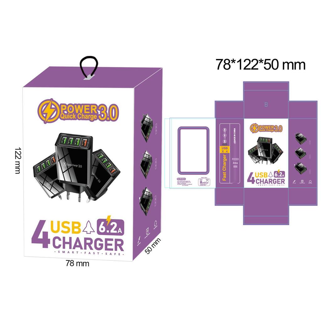 4-Port USB Fast Charger with QC3.0, 4.1A Smart Travel Adapter