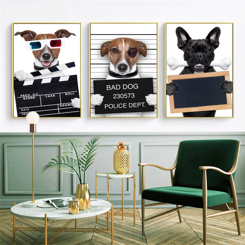 Modern Cartoon Animal Poster and Prints Funny Police Dog Canvas Painting Wall Picture for Pet Store Kids Nursery Room Decoration No Frame