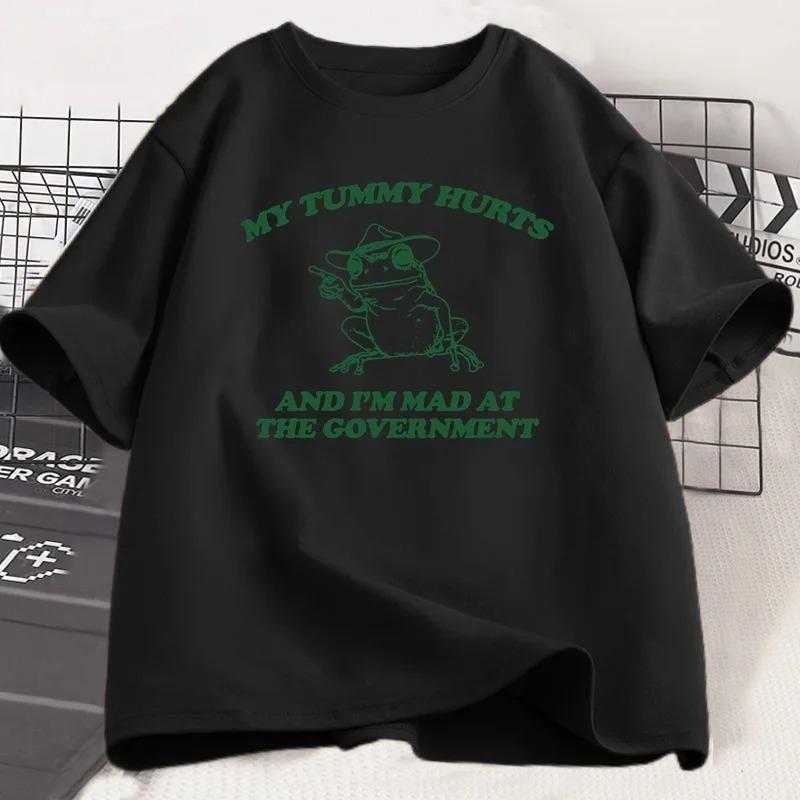 My Stomach Hurts T-shirt Funny Frog Graphic T-shirt Women's T-shirt Short Sleeve T-shirt Street Style Top Personality Graphic