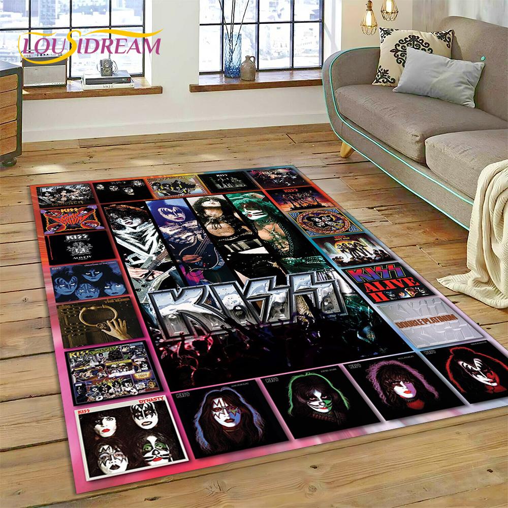 Neuester Kiss Rock Heavy Metal Band Teppich für Wohnzimmer Schlafzimmer Heimdeko, rutschfeste Bodendekoration für Sofa Fußmatte