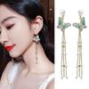 925 Silver Needle Green Red Butterfly Long Tassel Earrings For Women Jewelry Trending Korean Fashion Crystal Drop Earrings