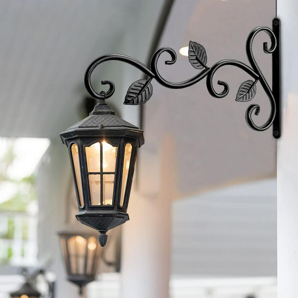 Wrought Iron Wall Mounted Holder Hanging Basket Bracket Flower Pot Hanger Wind Chime Lantern Support for Garden Decor