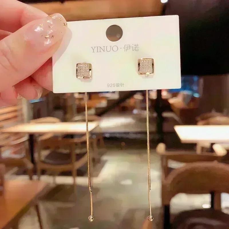 Geometric Square White Crystal Pendant Earrings For Women Fashionable Personalized Daily Accessory Party Jewelry Birthday Gifts