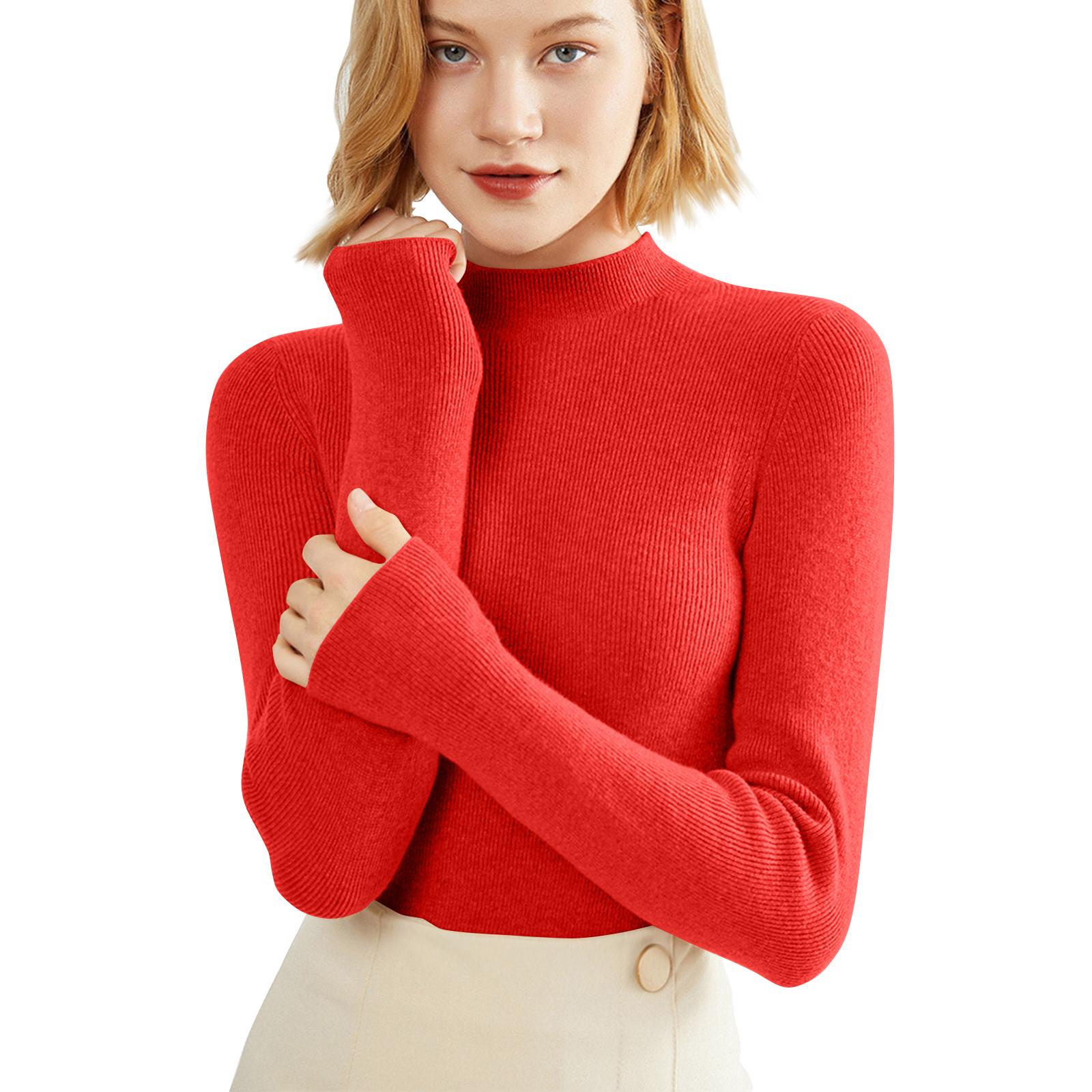Women s Retro Striped Contrast Half Turtleneck Sweater Knitted Loose Causal Bottoming Sweaters красный