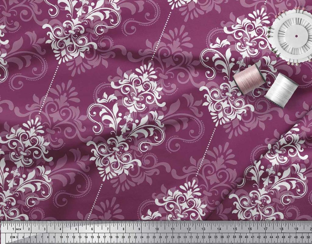 Soimoi Japanischer Krepp-Satin-Stoff mit filigranem Damast-Druck, Meterware, 42 Zoll