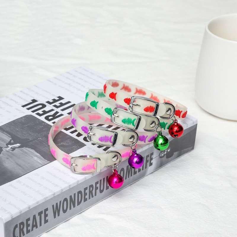 Pet Collar with Bell Luminescence Cat Necklace Small Dog Glow Collars Adjustable Safety Ring Anti Night Lost Collar Pet Supplies