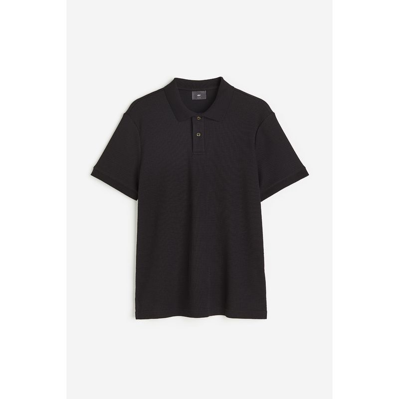 

HM Men s Polo Shirt Autumn Shoulder Style Commuter Waffle Short Sleeve Top 1171307 Black 165/84A
